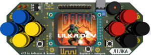 A render of the Lilka console with Doom on the display